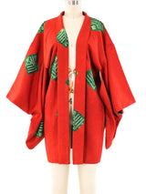 Leaf Printed Silk Haori Kimono Jacket arcadeshops.com