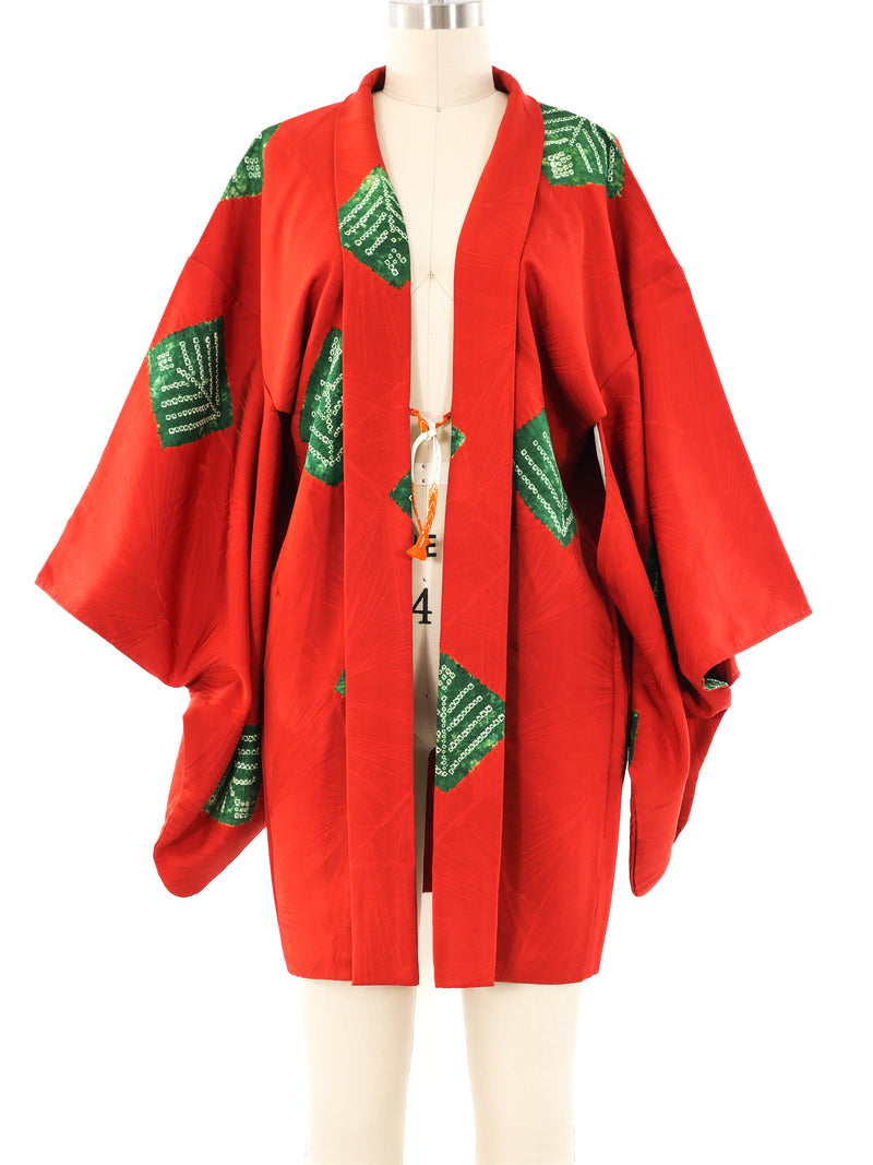 Leaf Printed Silk Haori Kimono Jacket arcadeshops.com