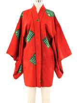 Leaf Printed Silk Haori Kimono Jacket arcadeshops.com