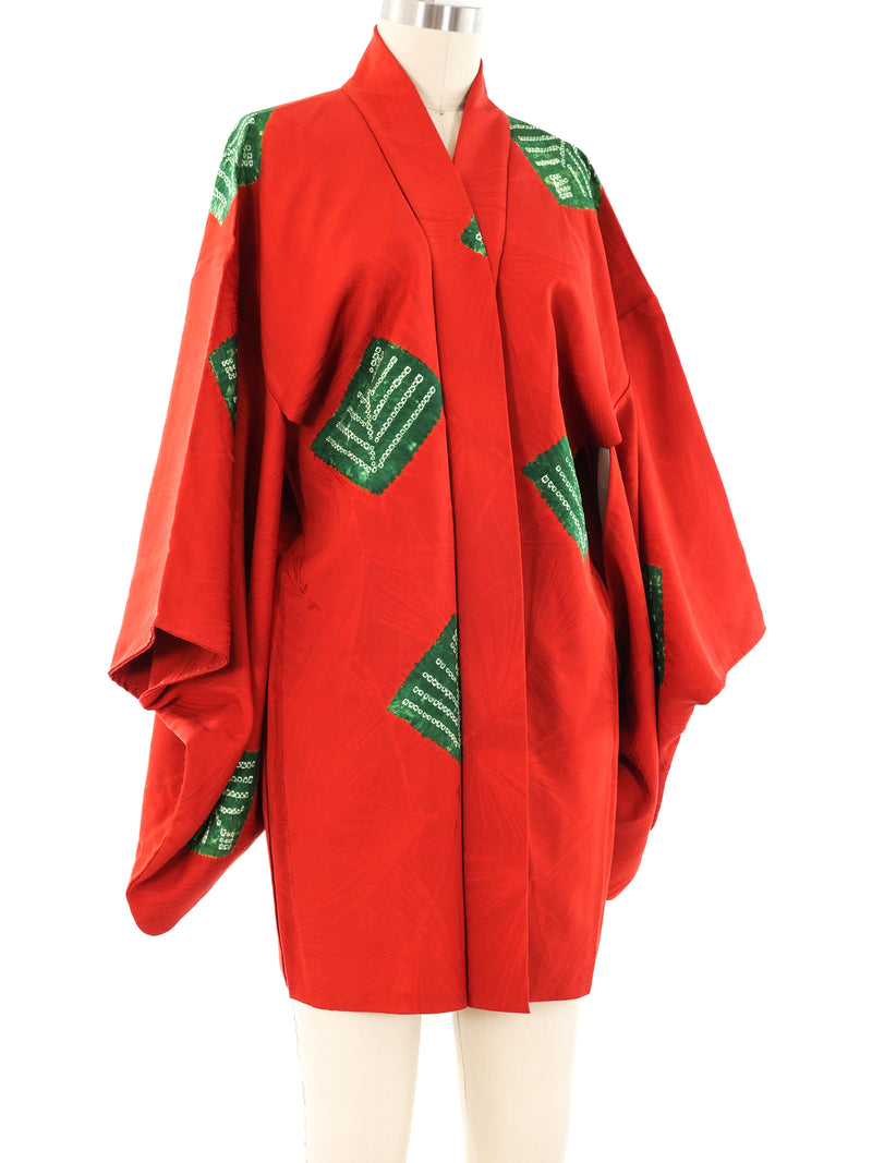 Leaf Printed Silk Haori Kimono Jacket arcadeshops.com