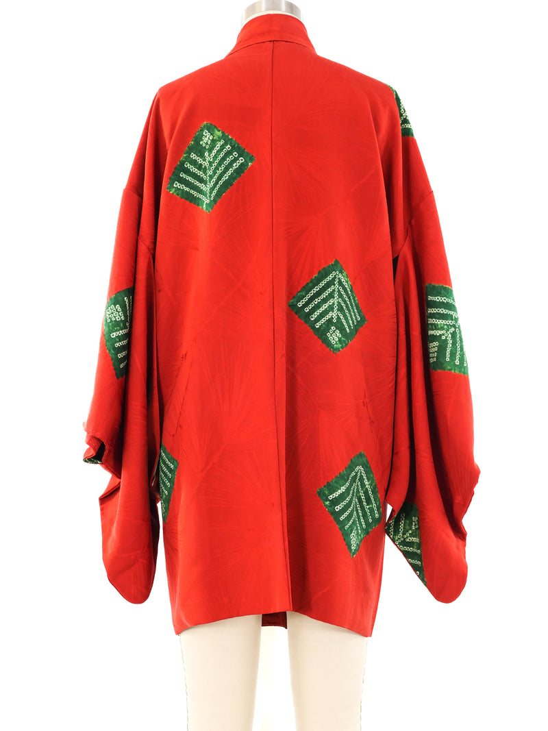 Leaf Printed Silk Haori Kimono Jacket arcadeshops.com