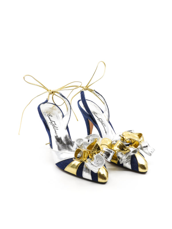 Metallic Ribbon Accented Denim Pumps, 7 Accessory arcadeshops.com