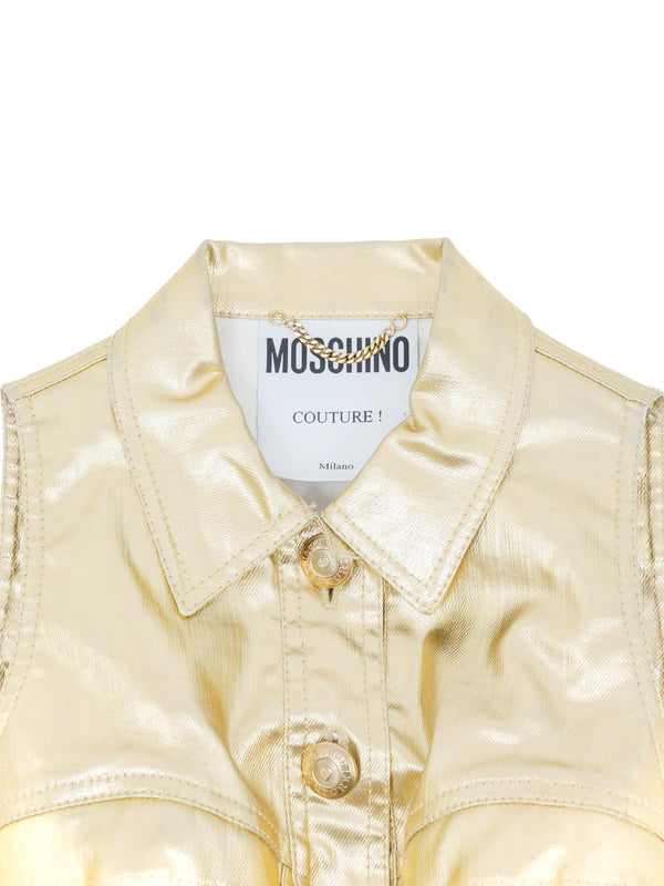 Moschino Metallic Gold Denim Vest Top arcadeshops.com