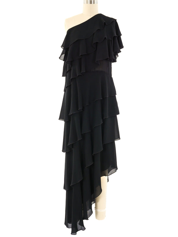 Lillie Rubin Tiered Ruffle One Shoulder Gown Dress arcadeshops.com