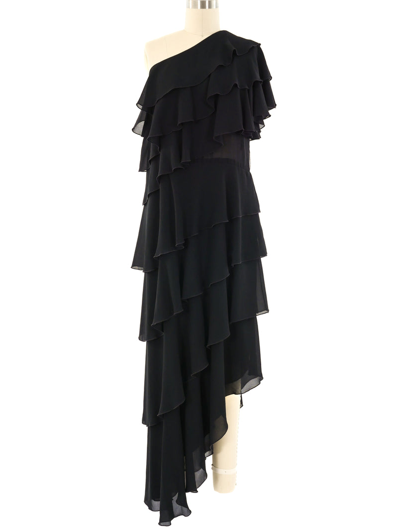 Lillie Rubin Tiered Ruffle One Shoulder Gown Dress arcadeshops.com