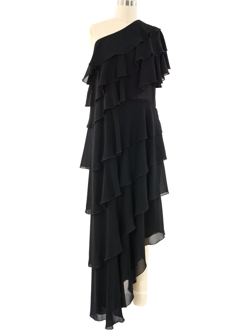 Lillie Rubin Tiered Ruffle One Shoulder Gown Dress arcadeshops.com