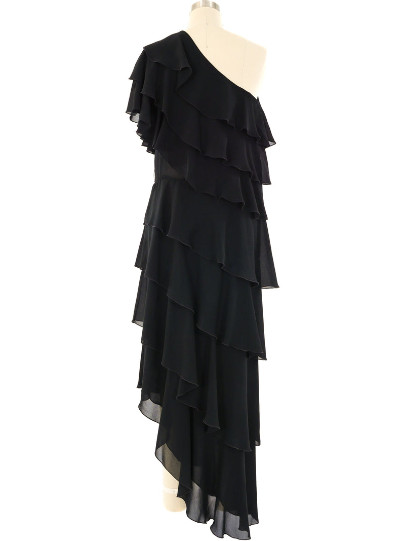 Lillie Rubin Tiered Ruffle One Shoulder Gown Dress arcadeshops.com