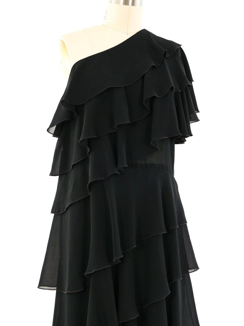 Lillie Rubin Tiered Ruffle One Shoulder Gown Dress arcadeshops.com