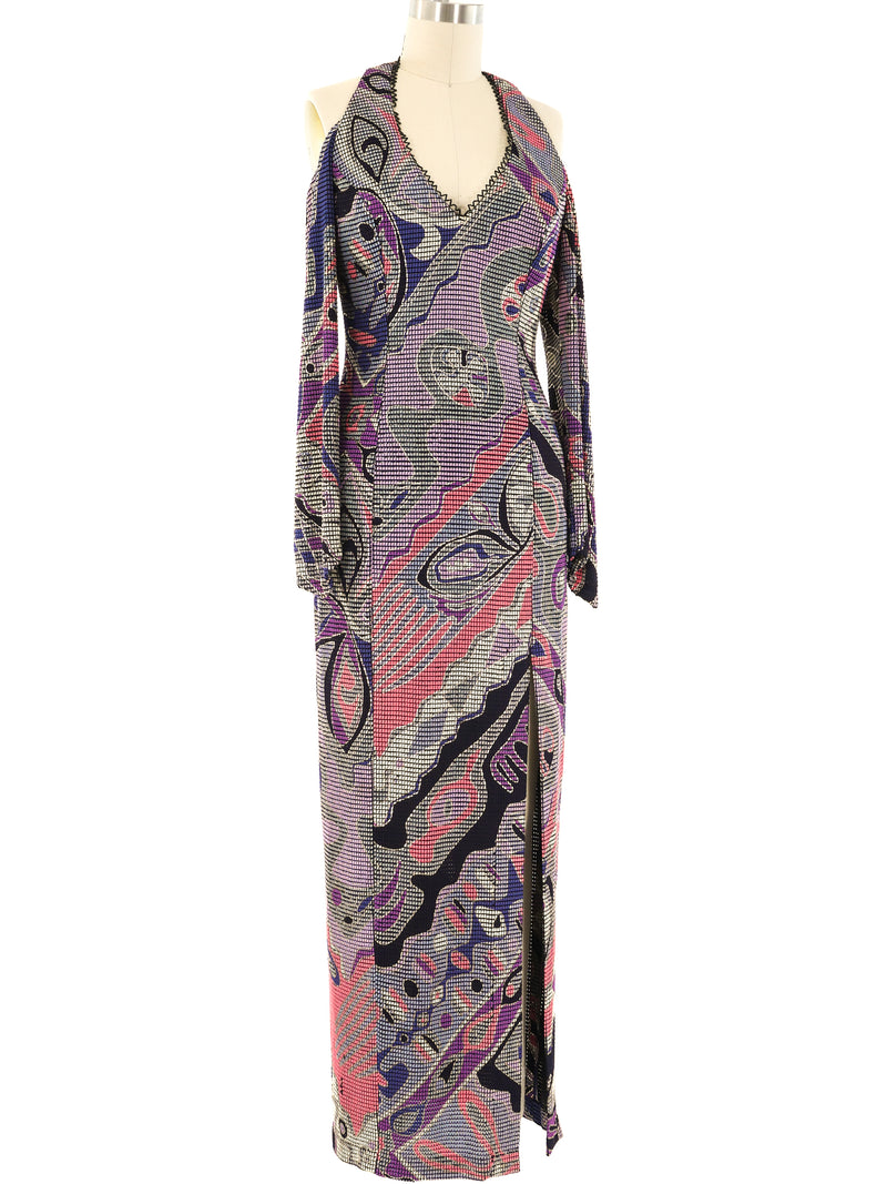 Open Shoulder Metallic Mosaic Maxi Dress Dress arcadeshops.com