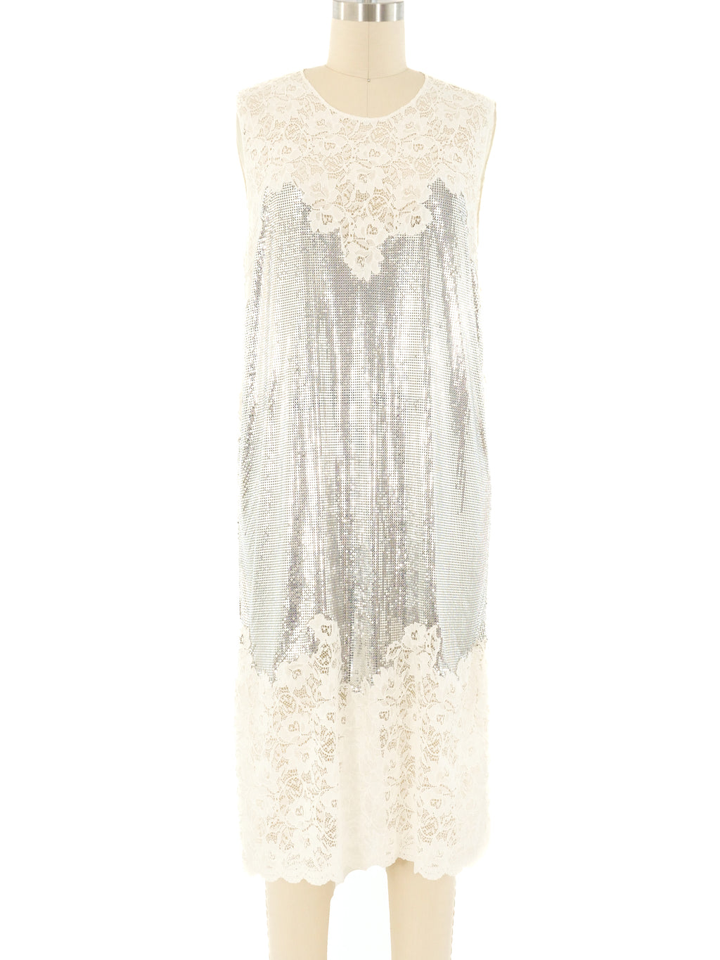 rabanne white lace dress Paco Rabanne Chainmail Accented Lace Dress