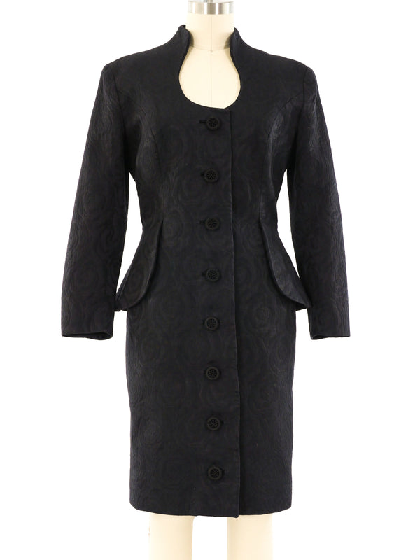 Travilla Black Brocade Button Front Dress Dress arcadeshops.com