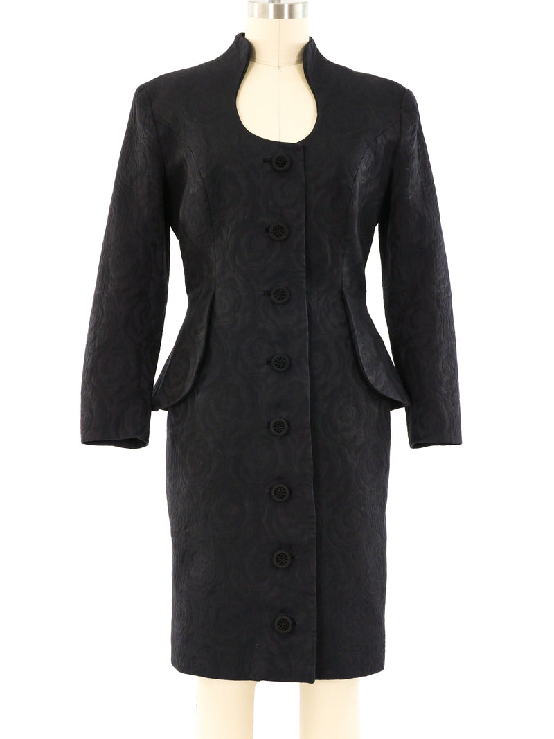 Travilla Black Brocade Button Front Dress Dress arcadeshops.com