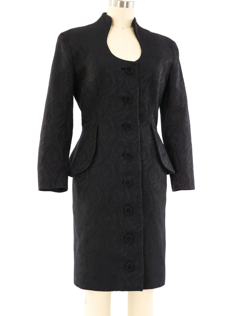 Travilla Black Brocade Button Front Dress Dress arcadeshops.com