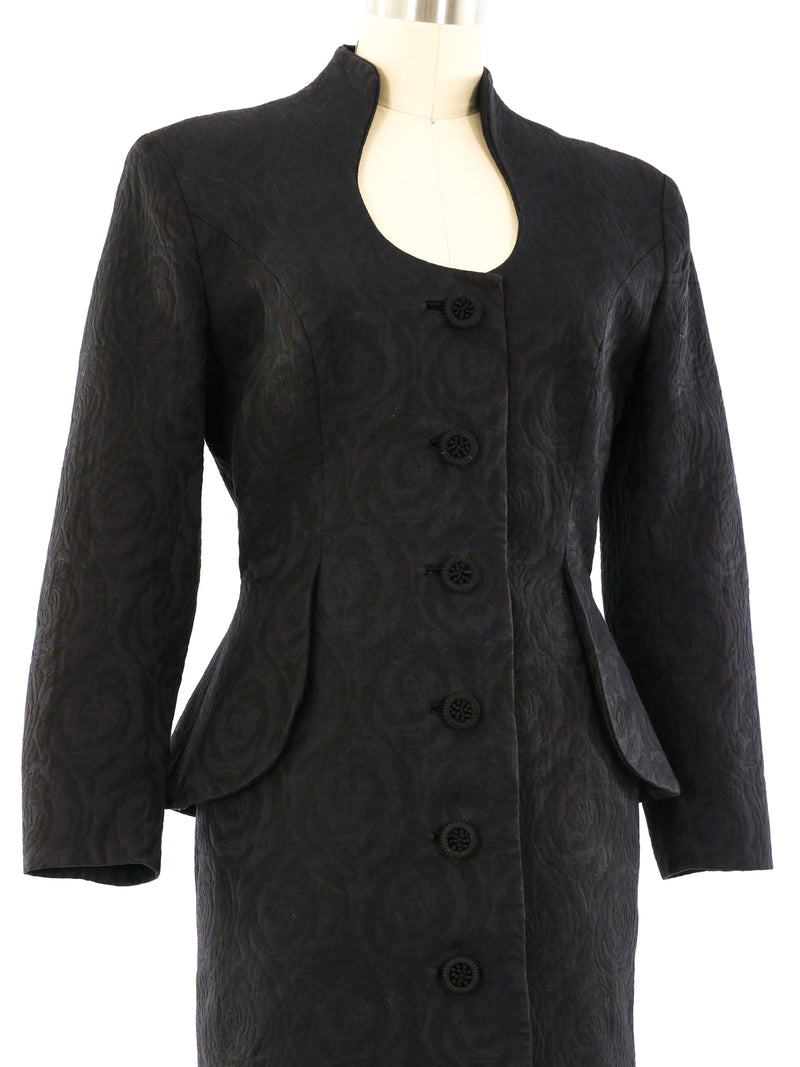 Travilla Black Brocade Button Front Dress Dress arcadeshops.com