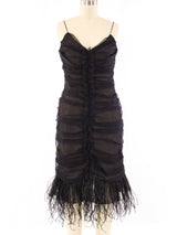 Balmain Feather Trimmed Ruched Chiffon Dress Dress arcadeshops.com