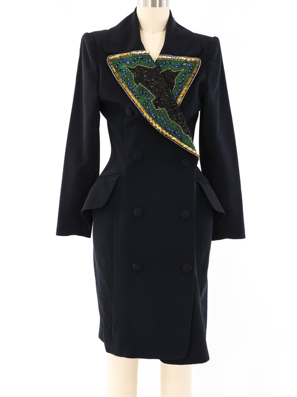 Fabrice Beaded Lapel Coat Dress Dress arcadeshops.com
