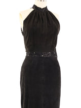 Lace Trimmed Suede Maxi Dress Dress arcadeshops.com
