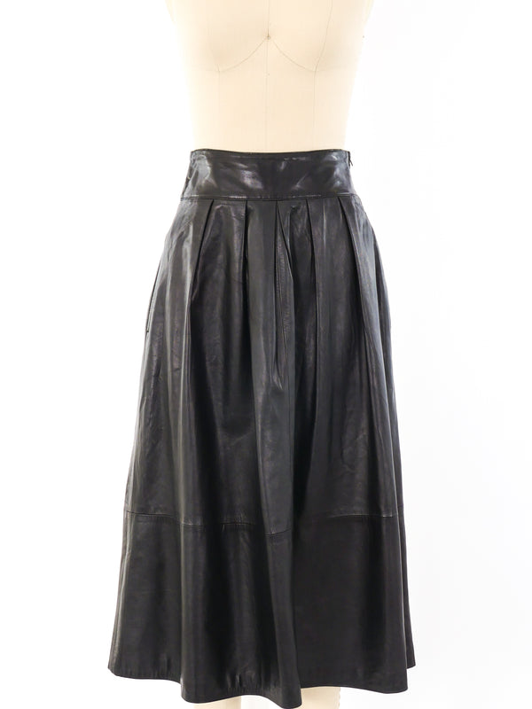 Black Leather Flared Midi Skirt Bottom arcadeshops.com