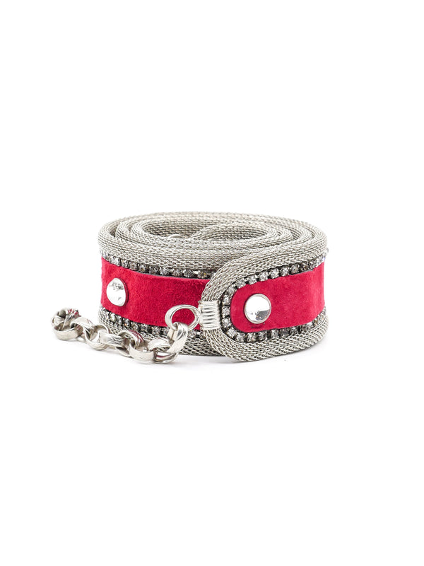 Silver Chain Trimmed Red Suede Belt Accessory arcadeshops.com