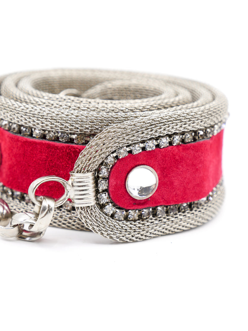 Silver Chain Trimmed Red Suede Belt Accessory arcadeshops.com