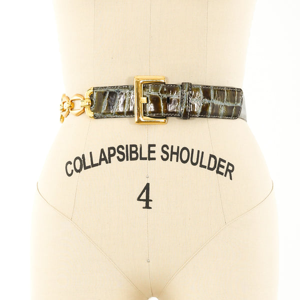 Escada Grey Suede and Embossed Croc Belt display picture 3