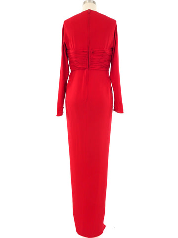 Oscar de La Renta Ruched Silk Gown