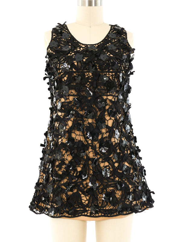 Oscar de la Renta Flower Embellished Lace Top Top arcadeshops.com