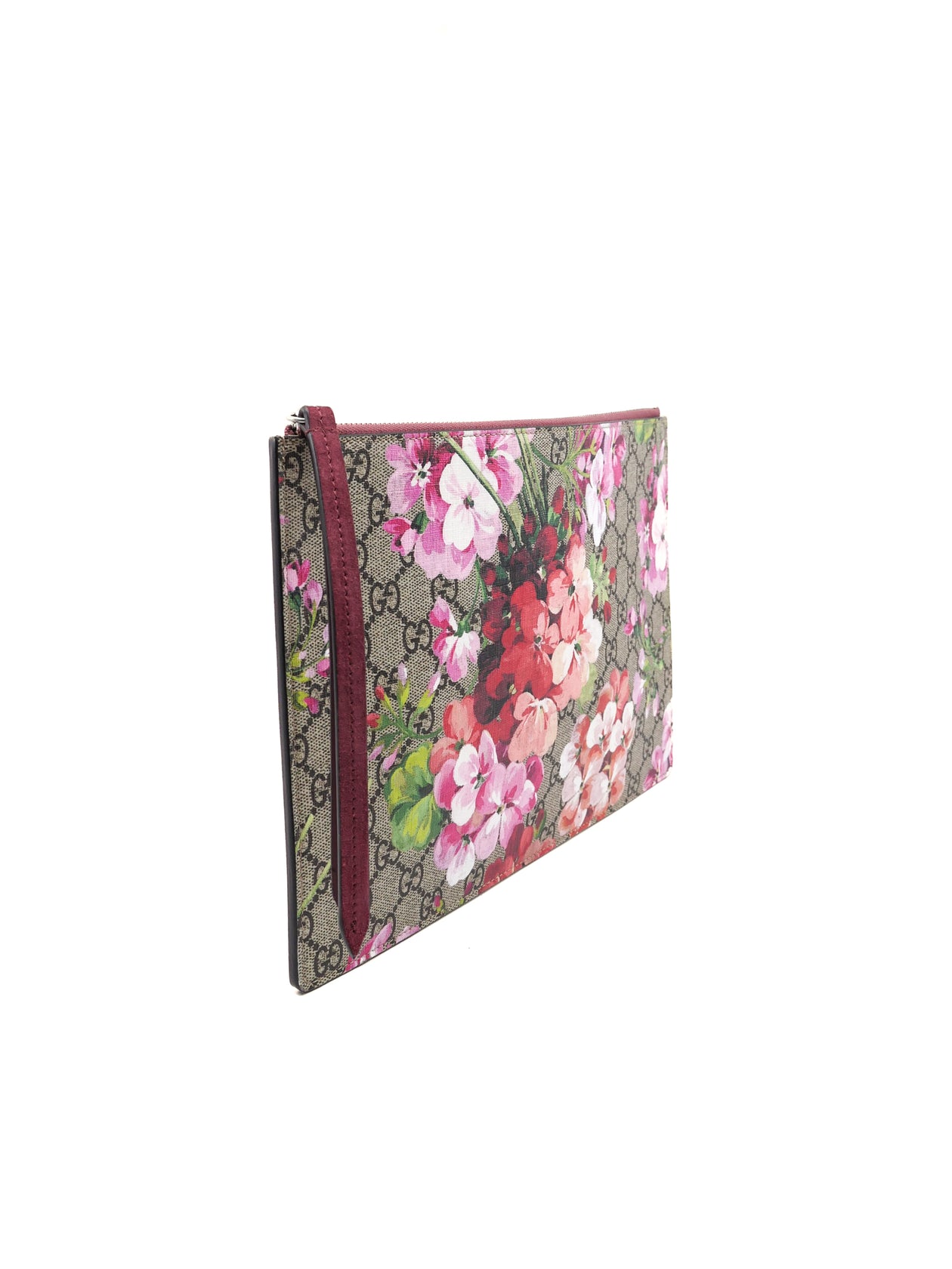 GUCCI GG Supreme Monogram Blooms Suede Large Zip Pouch Beige Multicolor Dry  Rose | FASHIONPHILE