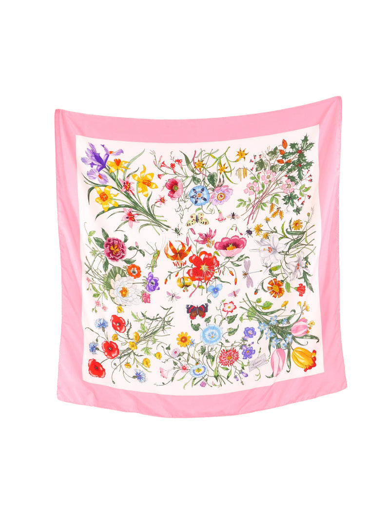 Gucci Pink Flora Silk Scarf Accessory arcadeshops.com