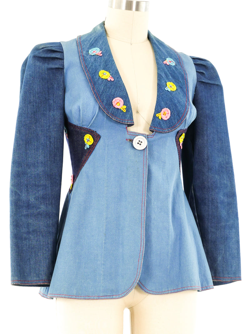 1970's Puff Sleeve Denim Blazer Jacket arcadeshops.com