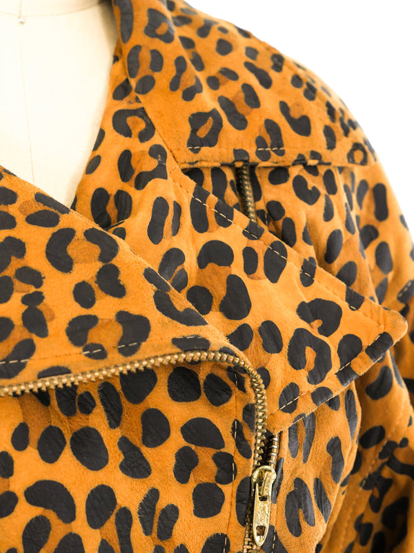 Leopard Printed Suede Motorcycle Jacket Jacket arcadeshops.com