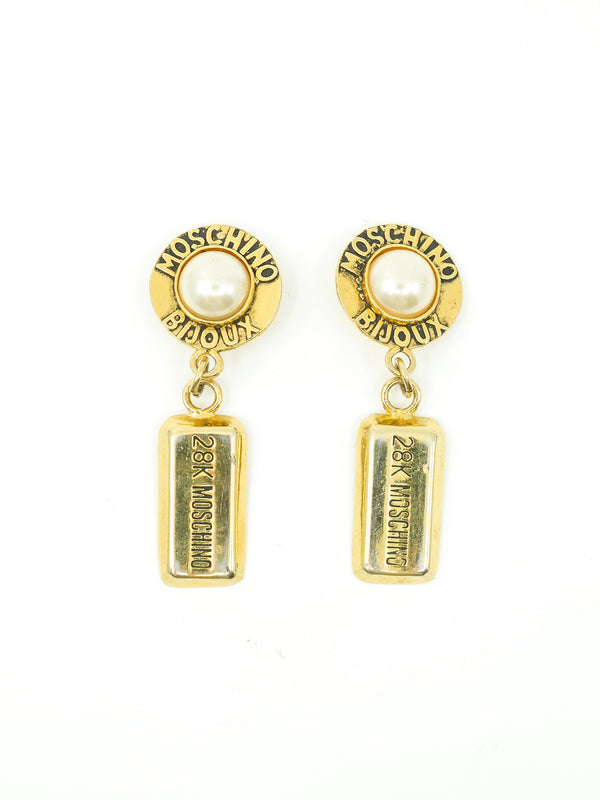 Moschino Gold Bar Earrings Accessory arcadeshops.com