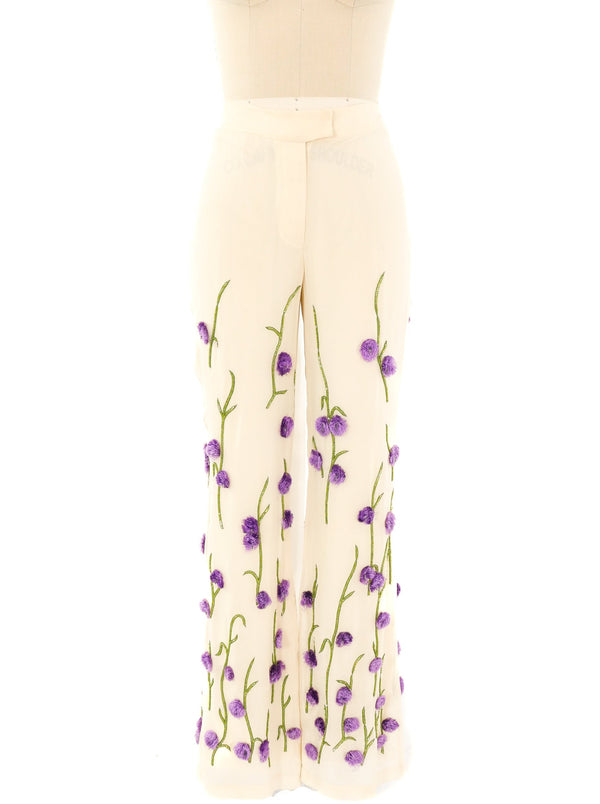 Lavender Pom Pom Floral Trousers Bottom arcadeshops.com