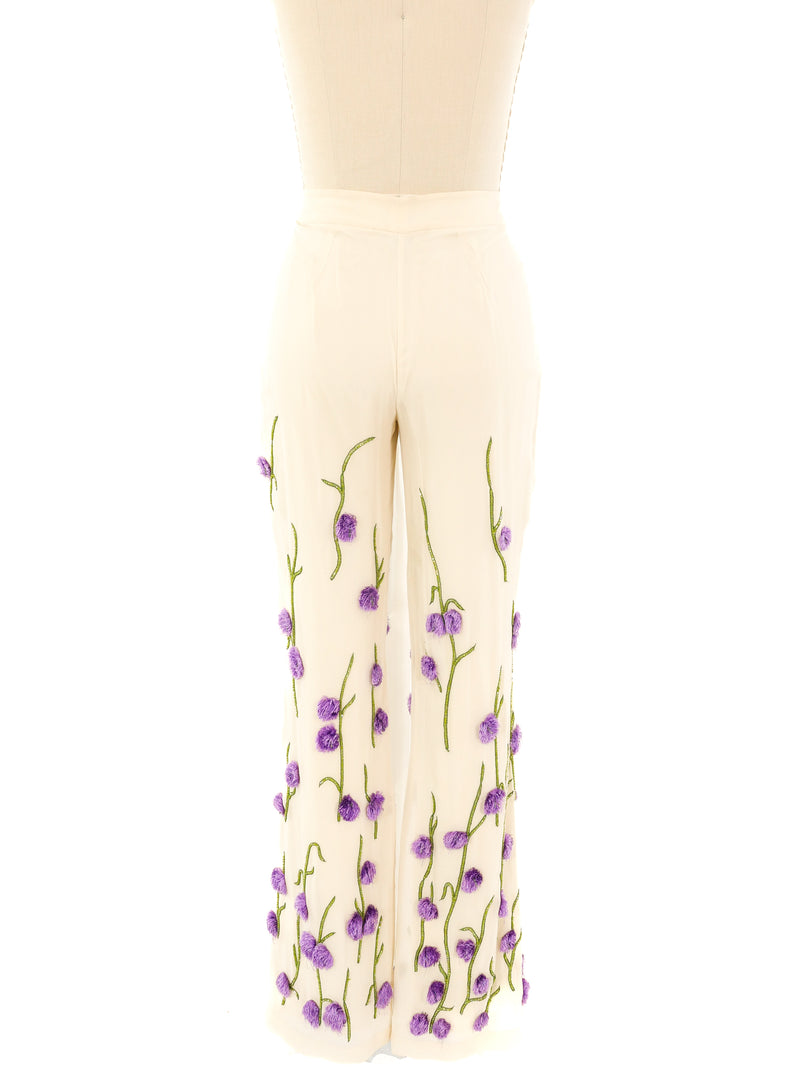 Lavender Pom Pom Floral Trousers Bottom arcadeshops.com