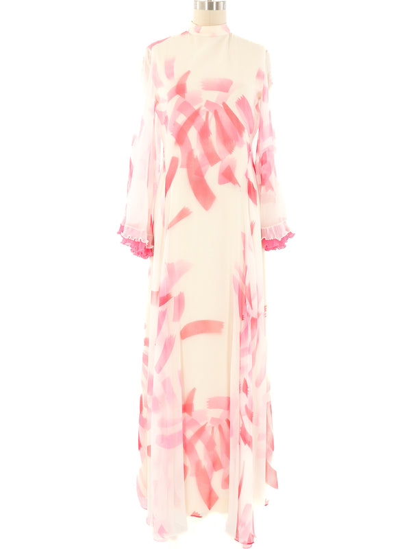 Pink Brushstroke Printed Hostess Gown Dress arcadeshops.com