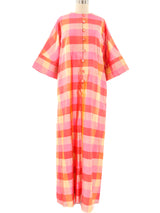 Thai Silk Pink Check Caftan Dress arcadeshops.com