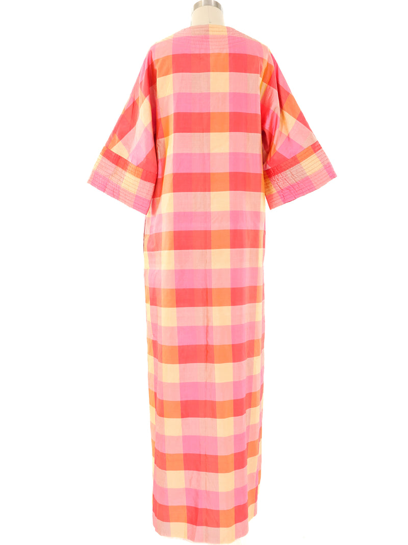Thai Silk Pink Check Caftan Dress arcadeshops.com