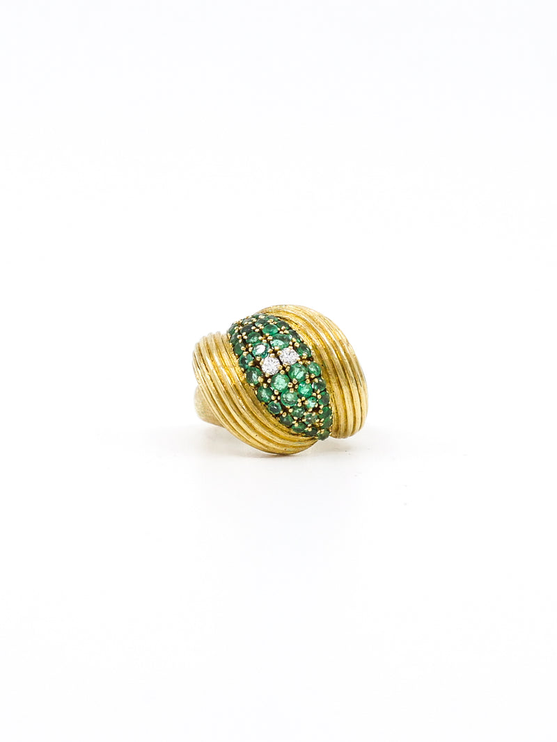 18k Emerald Set Fluted Dome Cocktail Ring Fine Jewelry arcadeshops.com