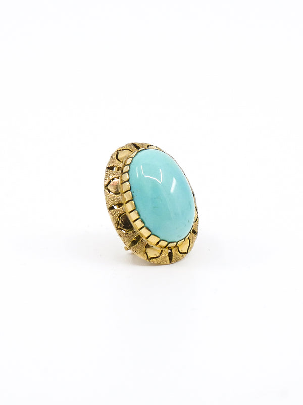 14k Gold and Turquoise Cabochon Earrings Fine Jewelry arcadeshops.com