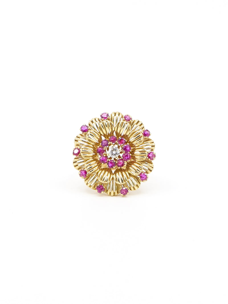 Ruby and Diamond Flower Ring Fine Jewelry arcadeshops.com