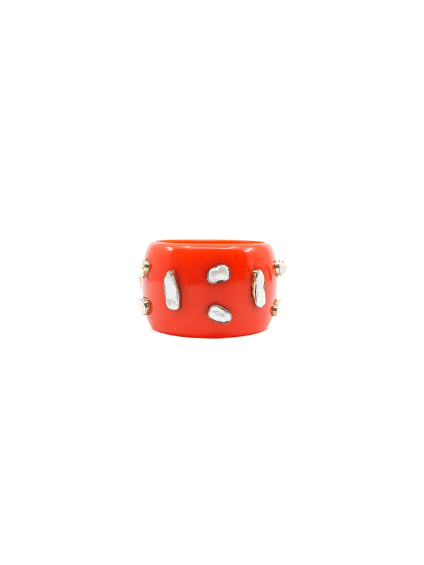 Pearl Studded Orange Resin Bangle Accessory arcadeshops.com