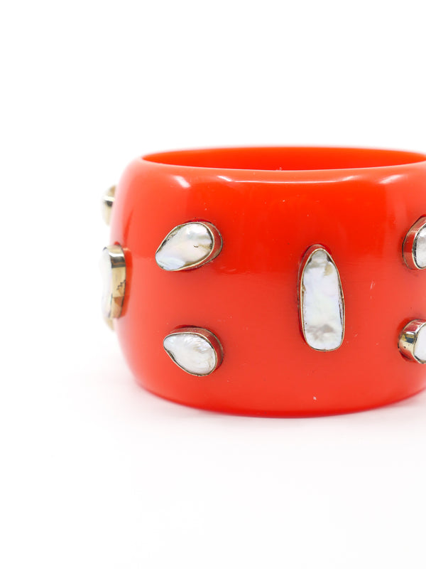 Pearl Studded Orange Resin Bangle Accessory arcadeshops.com