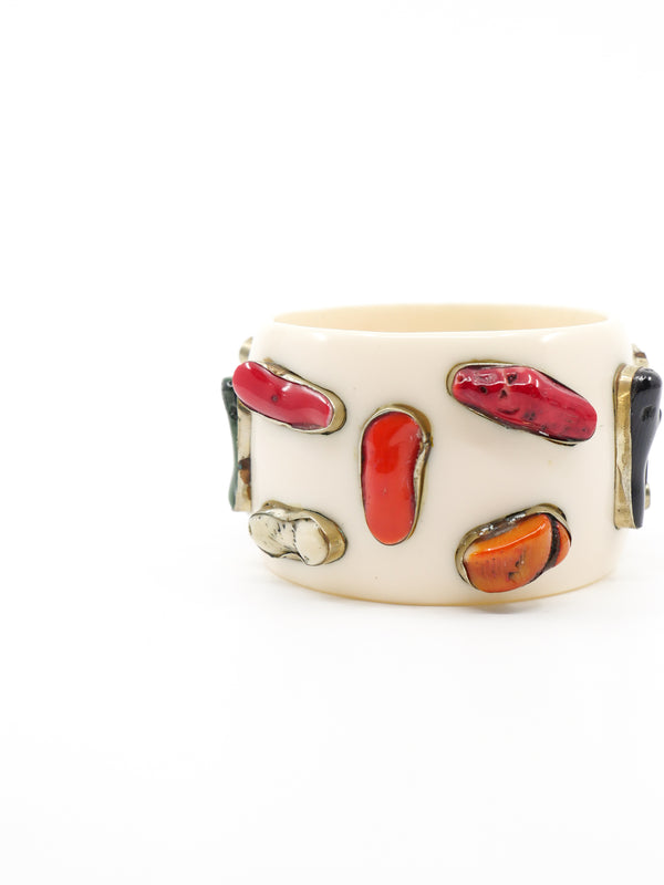 Coral Studded Ivory Resin Bangle Accessory arcadeshops.com