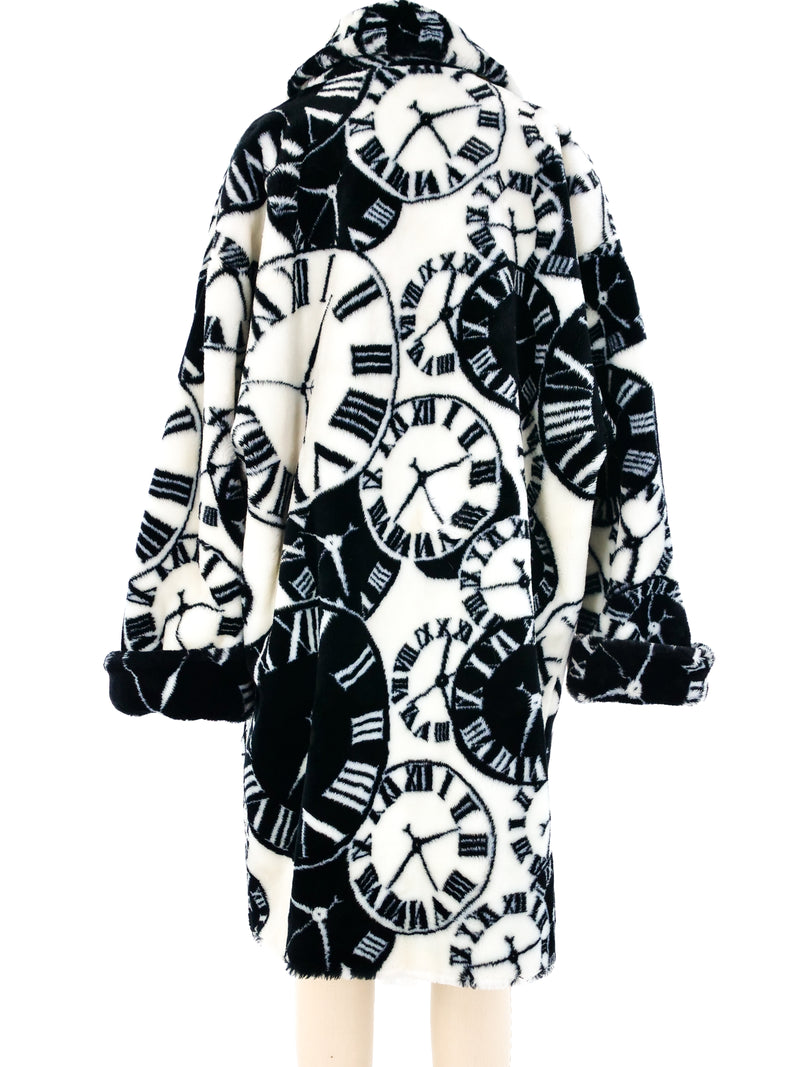 Clock Printed Faux Fur Chubby Outerwear arcadeshops.com