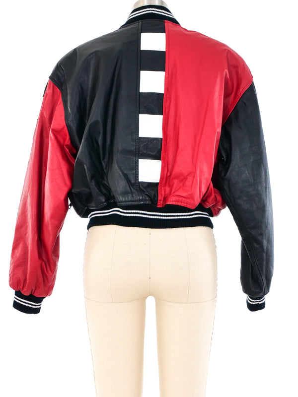 Colorblock Leather Bomber Jacket Jacket arcadeshops.com