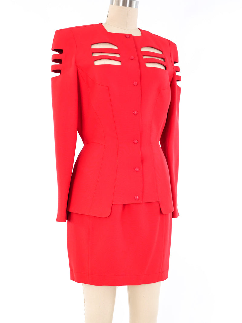 Thierry Mugler Red Cutout Skirt Suit Suit arcadeshops.com