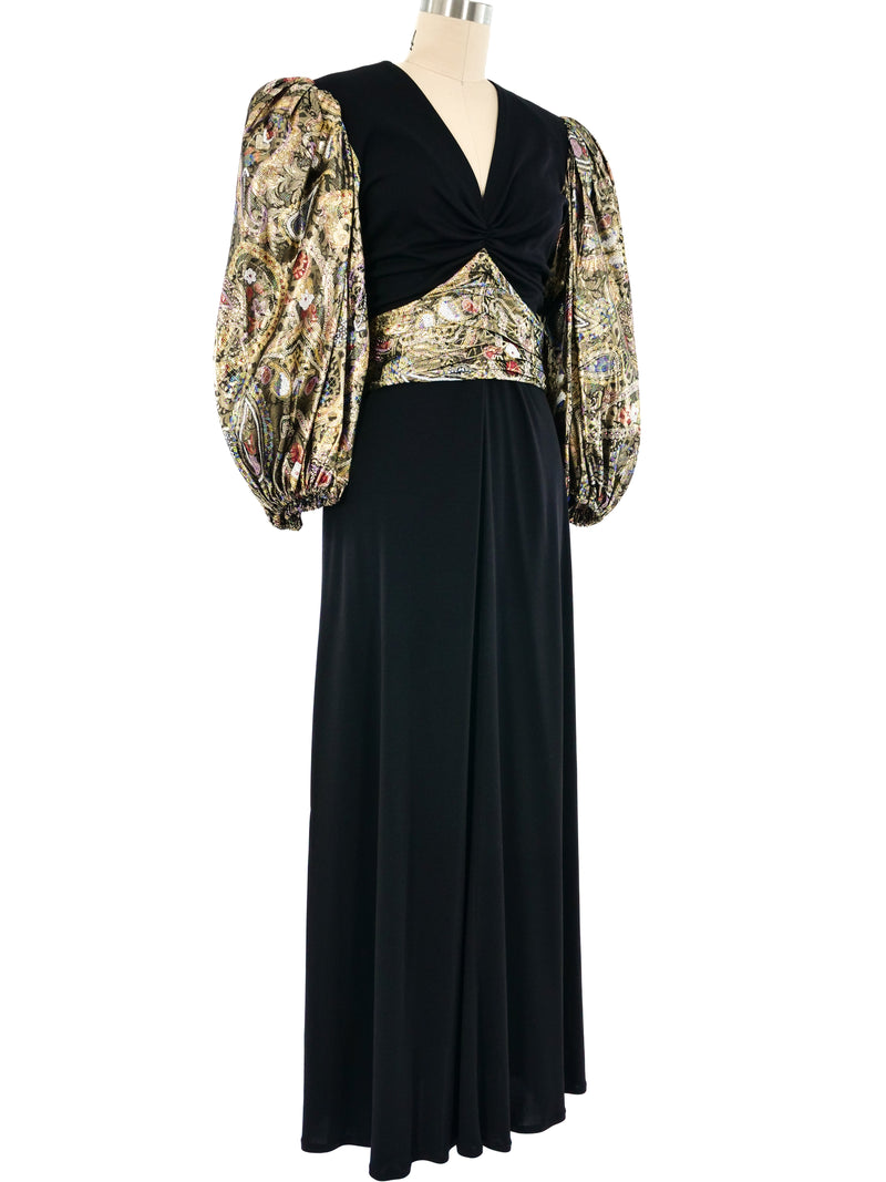 Leonard Paris Brocade Puff Sleeve Gown Dress arcadeshops.com