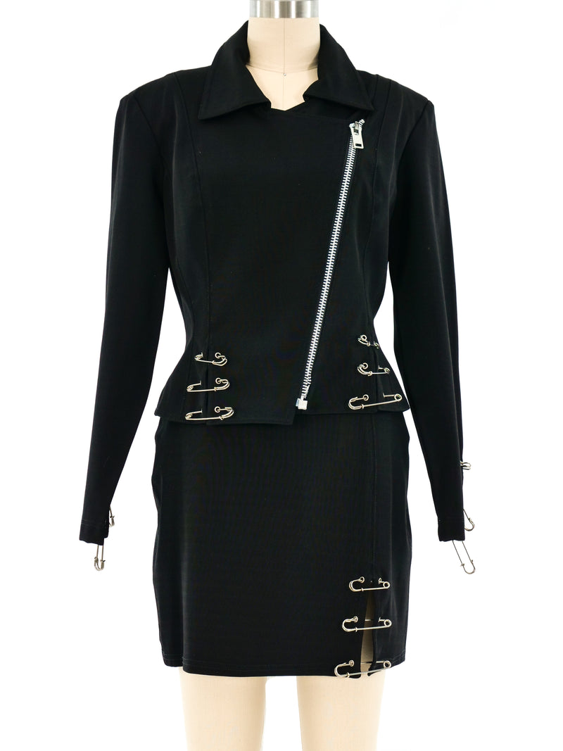 Safety Pin Embellished Skirt Ensemble Suit arcadeshops.com