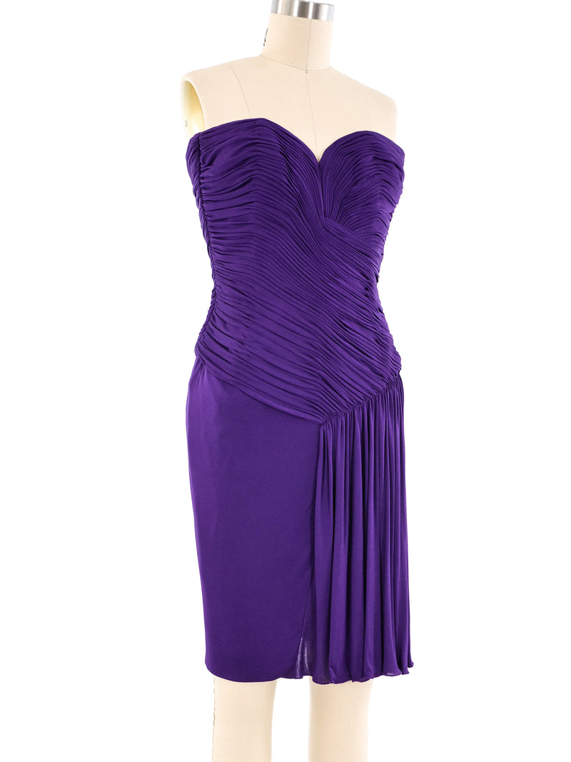 Vicky Tiel Ruched Purple Mini Dress Dress arcadeshops.com