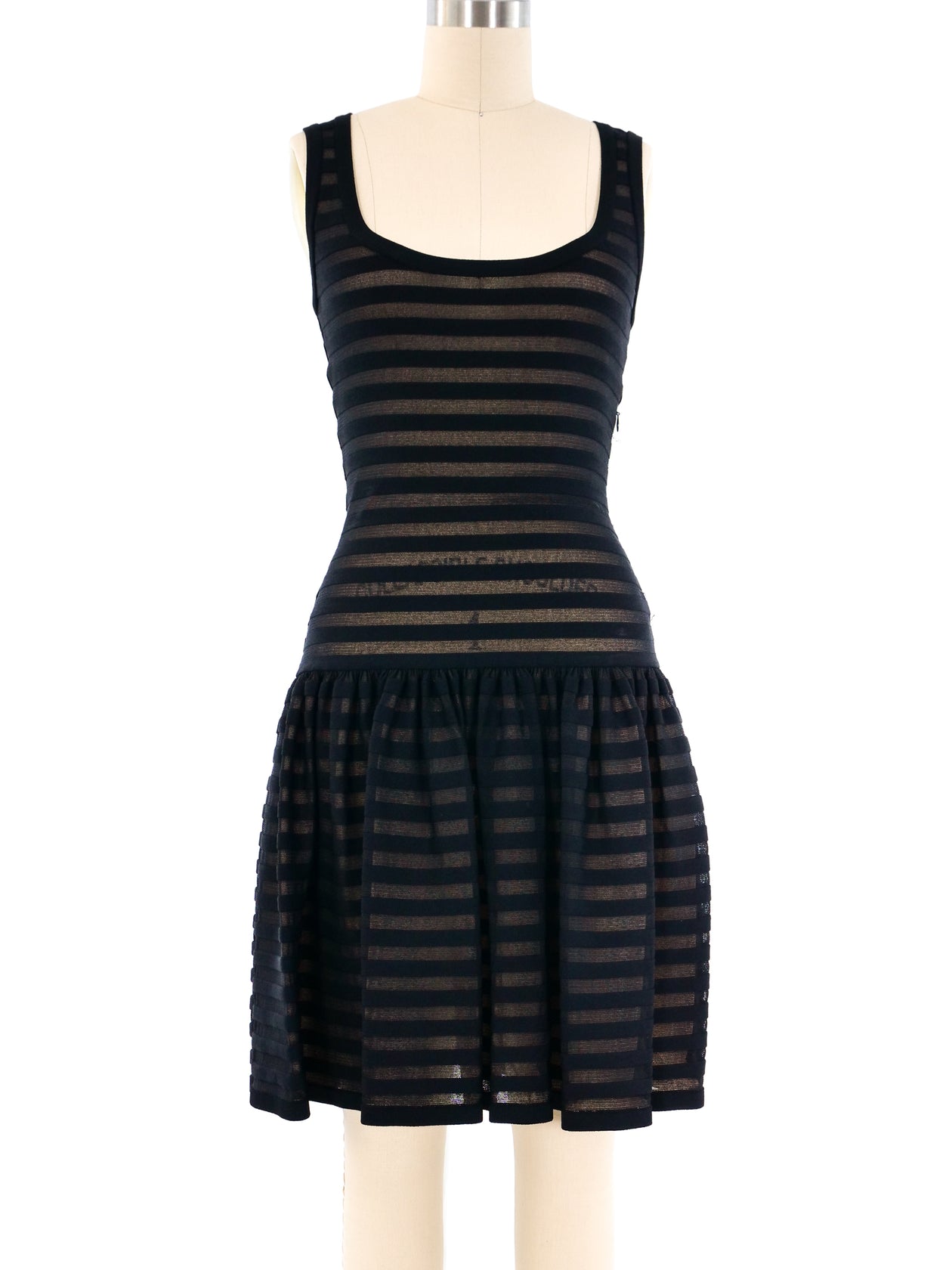 fitted lace wedding dress Alaia Striped Mesh Fit and Flare Dress